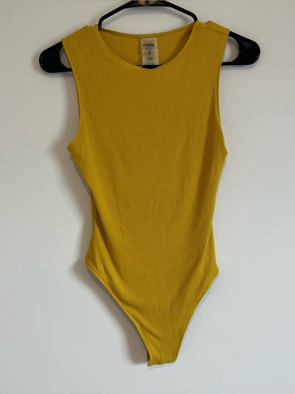 Kittenish Ribbed One-Piece Bodysuit - Mustard- Small